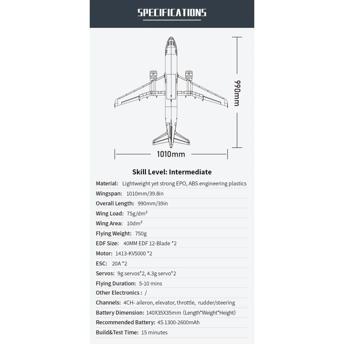 Twinliner Jet EDF Bi-Turbine 40mm env. 1010mm PNP XFly XF118PR - 6