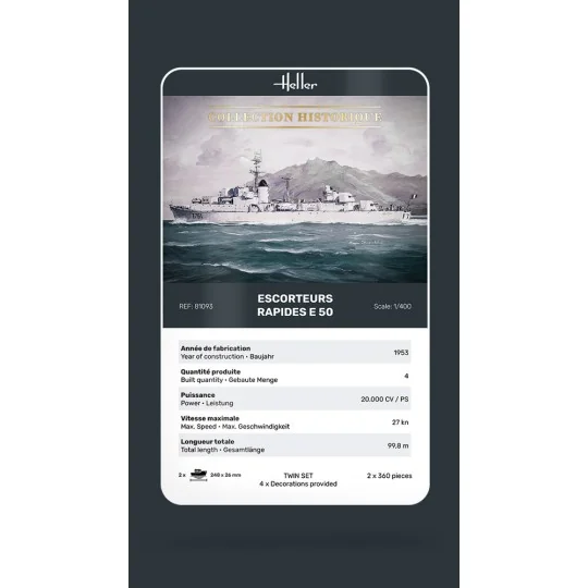 HEL-81093-Boats Set of 2 Fast Escorts E 50 Historical Collection 1/400 Heller