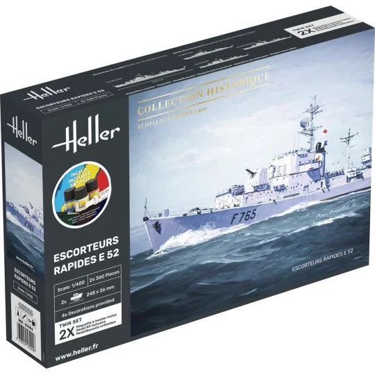 HEL-57094-Bateaux Set de 2 Escorteurs Rapides E 52 1/400 Heller + colle et peintures