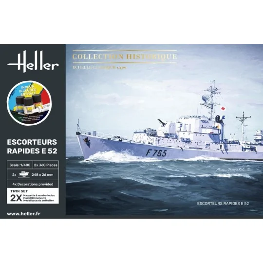 HEL-57094-Bateaux Set de 2 Escorteurs Rapides E 52 1/400 Heller + colle et peintures
