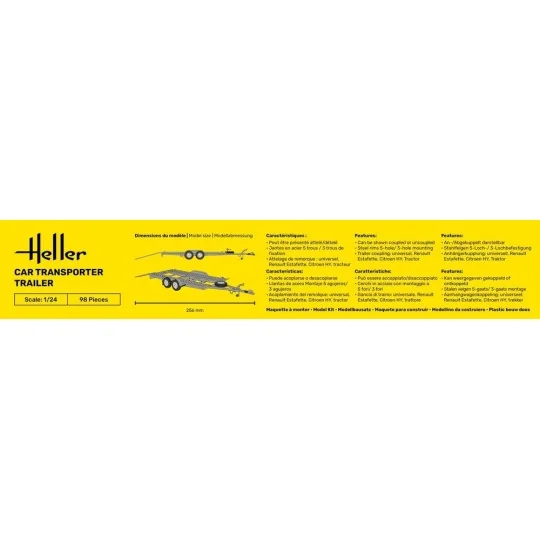 HEL-80774-Remorque porte-voiture 1/24 Heller