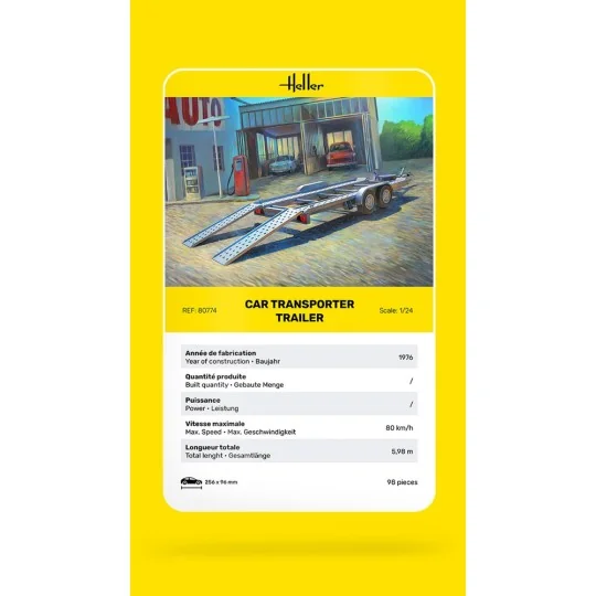 HEL-80774-Remorque porte-voiture 1/24 Heller
