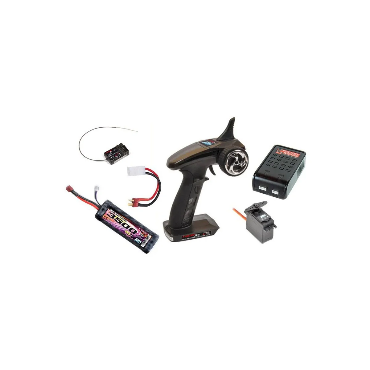 Pack Racer Radio 3S + Charger + Lipo 2S 4200mAh + Servo T224 T2M - ...