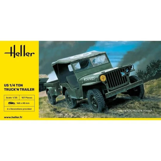 HEL-81105-Véhicule US 1/4 Ton Truck'n Trailer 1/35 Heller