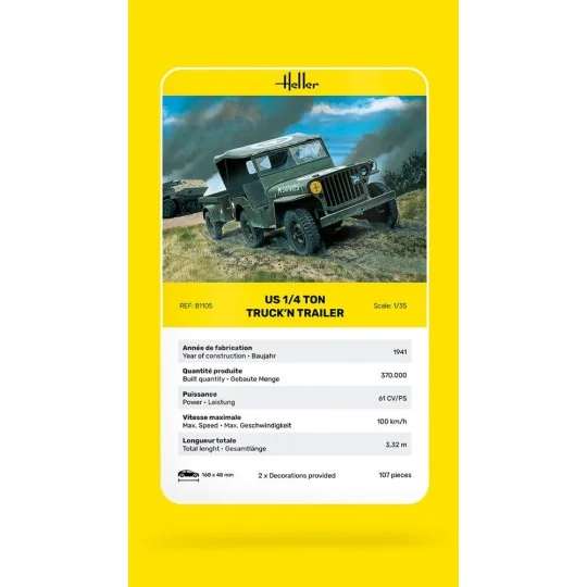 HEL-81105-Véhicule US 1/4 Ton Truck'n Trailer 1/35 Heller