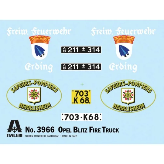 I3966-Camion Opel Blitz Pompiers 1/24 Italeri