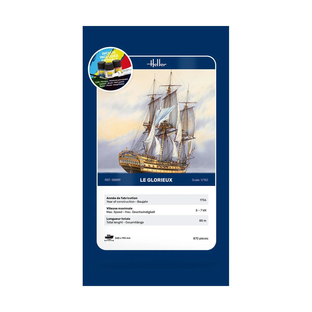 Bateau Le Glorieux 1/150 Heller + colle et peintures Heller HEL-58889 - 5