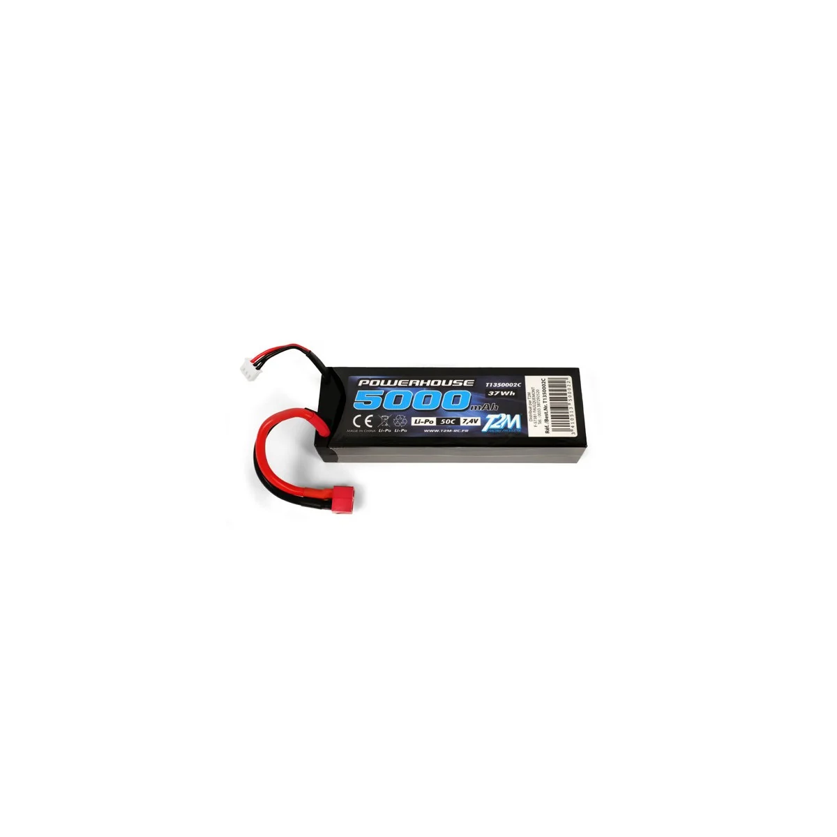 Li-Po 2S 7.4V 5000mAh 50C coqué (Dean) T2M T2M T1350002C - 1