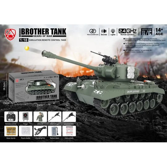 RC Tank USA M26 Pershing "Snow Leopard" Green 1/18 RTR Brother Tank BT-814 - 14 BT-814-RC Tank USA M26 Pershing "Snow Leopard" Green 1/18 RTR Brother Tank - BT-814