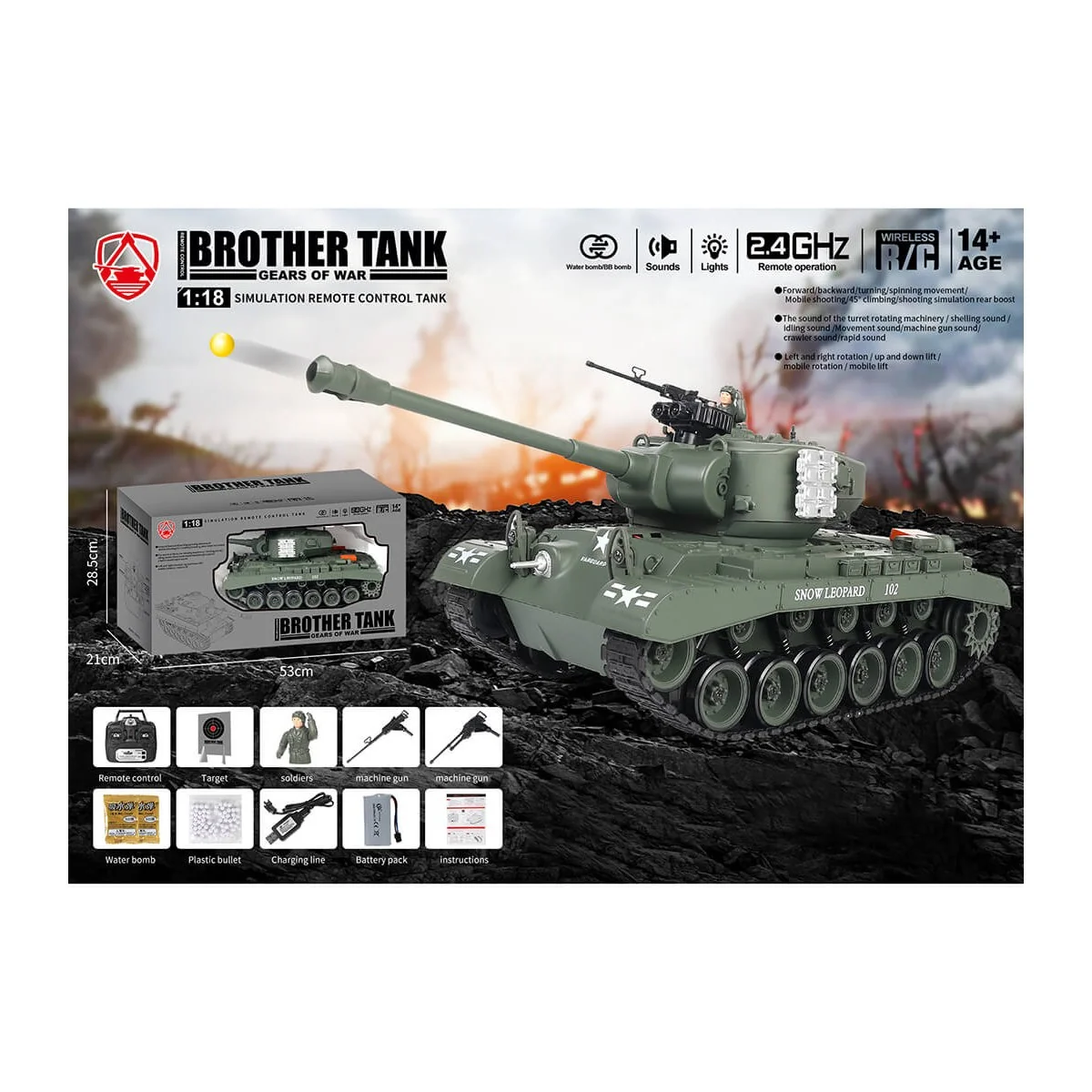 RC Tank USA M26 Pershing "Snow Leopard" Green 1/18 RTR Brother Tank BT-814 - 14 RC Tank USA M26 Pershing "Snow Leopard" Green 1/18 RTR Brother Tank BT-814 - 14