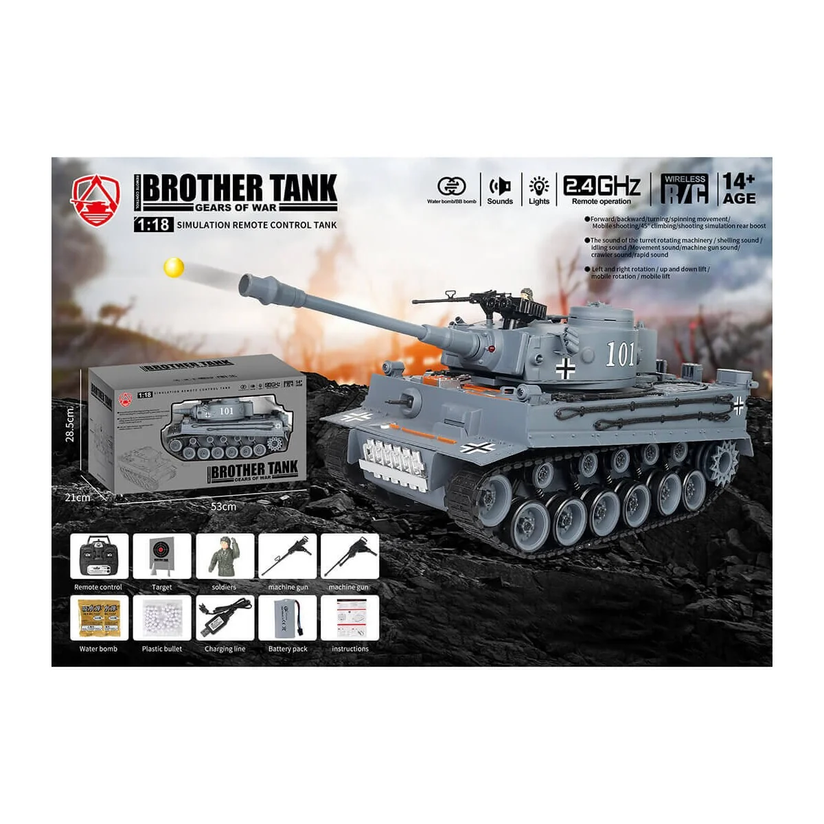 Char RC German Tiger 1 Gris 1/18 RTR Brother Tank  BT-812 - 5