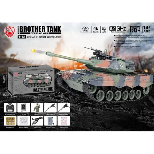copy of RC German Tiger 1 Grey 1/18 RTR Tank Brother Tank BT-822 - 11 BT-822-RC Tank German Leopard 2 Camouflage 1/18 RTR Brother Tank - BT-822
