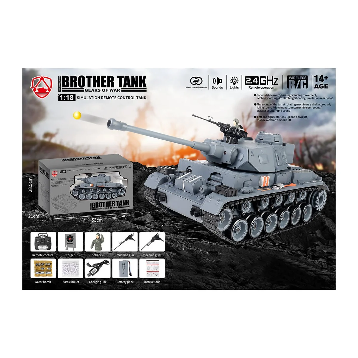 German Panther III Grey 1/18 RTR Brother Tank RC Tank BT-827 - 3