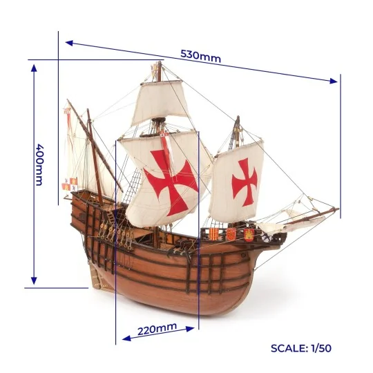 12010-Santa Maria boat 1/50 Ochre wood construction kit - 12010