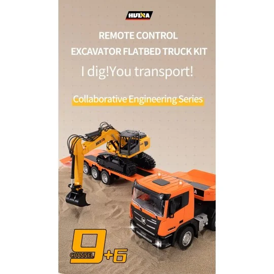 CY1319-Camion porte char avec pelleteuse sur chenilles RC 1/24 2.4Ghz - HuiNa