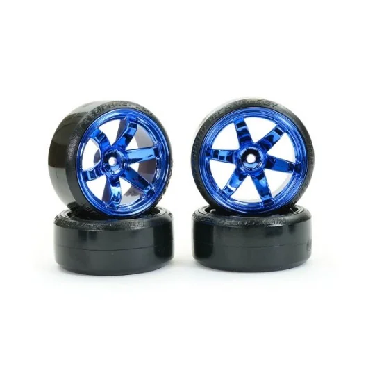 FAST0086BLC-Roues drift chrome bleu 6 rayons 26mm 1/10 (4) Fastrax