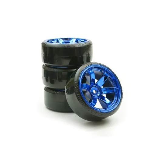 FAST0086BLC-Roues drift chrome bleu 6 rayons 26mm 1/10 (4) Fastrax - FAST0086BLC
