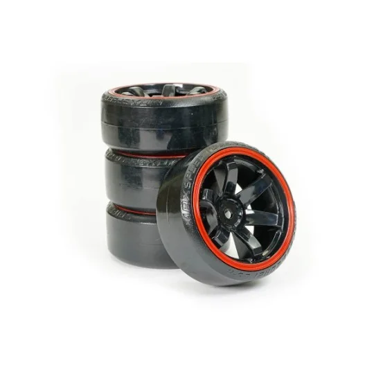 FAST0086BKR-Roues drift noir et rouge 6 rayons 26mm 1/10 (4) Fastrax - FAST0086BKR
