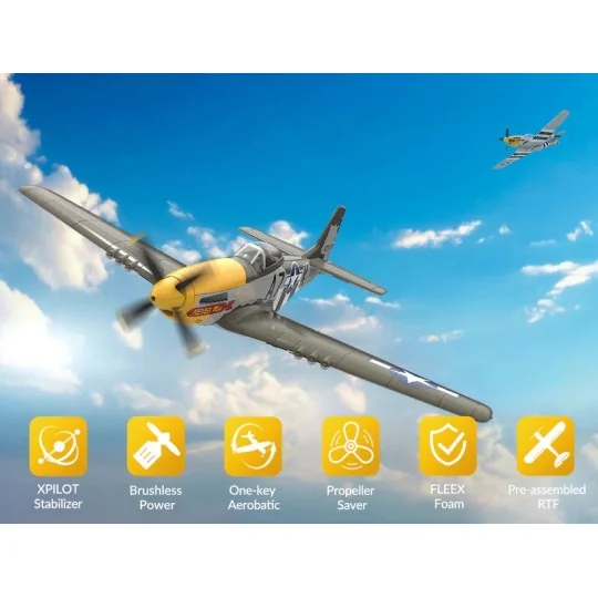 V768-2-P-51D Mustang 500mm Brushless Aircraft with RTF Flight Stabilizer Volantex