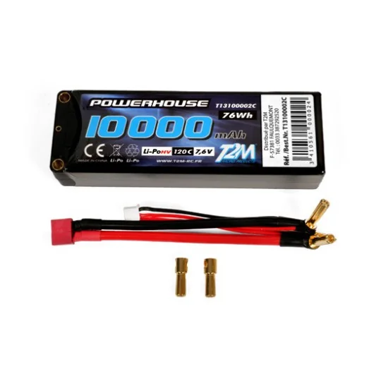 T13100002C-Li-Po HV 10 000mAh 120C 2S 7.6V coqué (PK 5mm) T2M - T13100002C