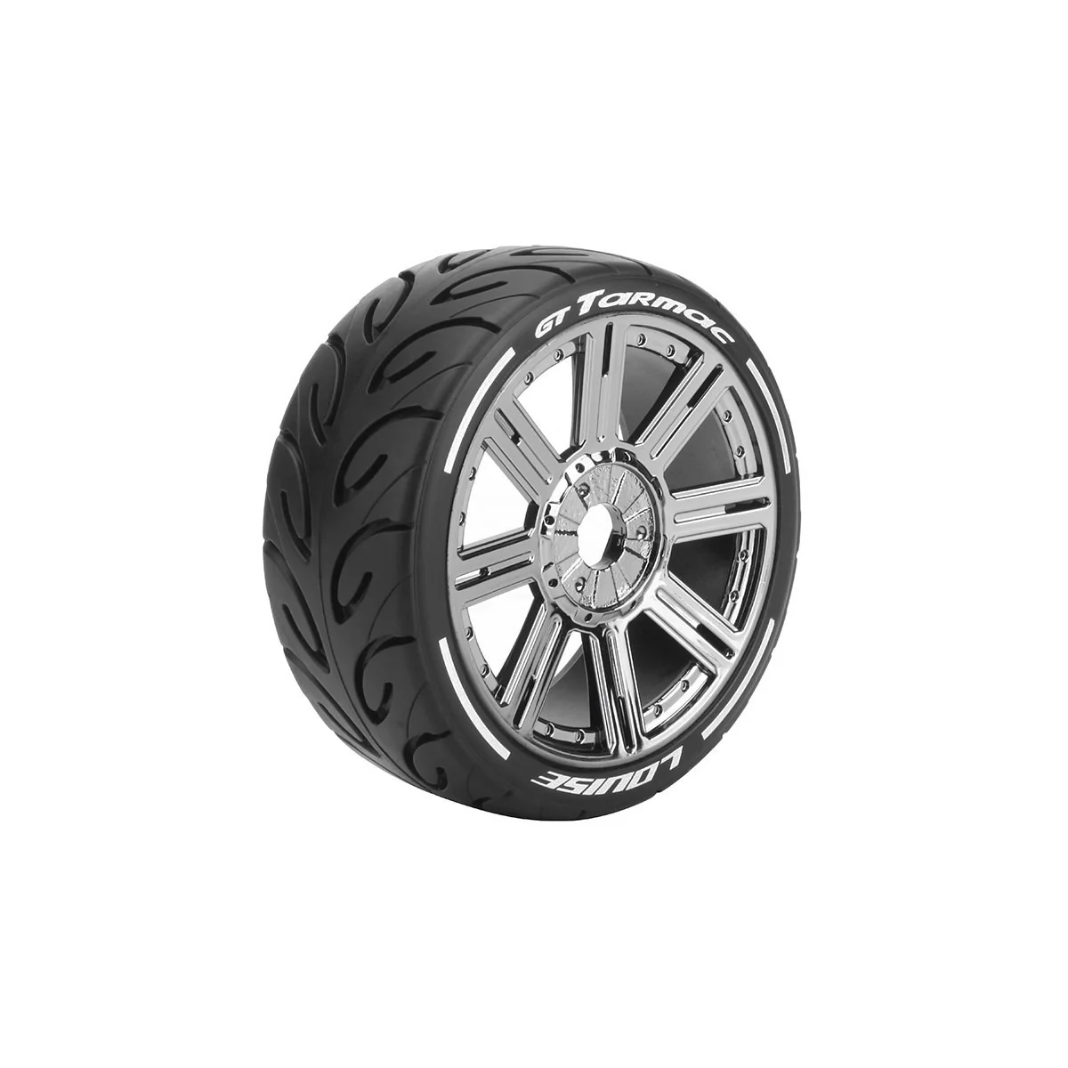 Pneus GT-Tarmac + Jantes batons Chrome Noir 1/8 (x2) Louise RC Louise RC L-T3285SBC - 1