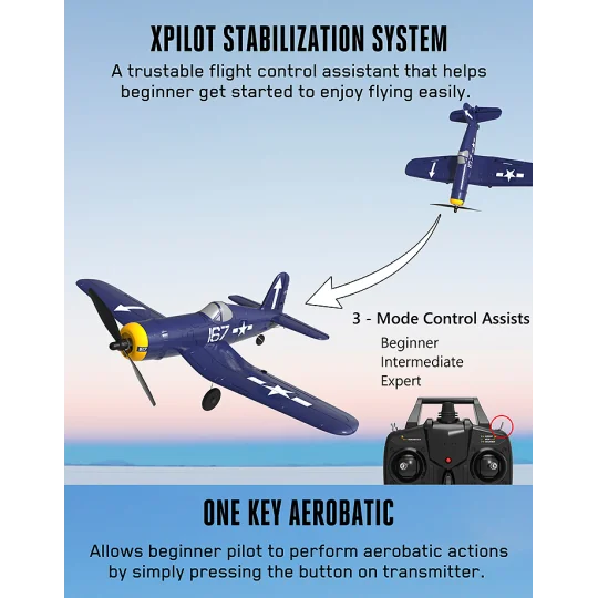 V761-8V2-Avion Corsair F4U 400mm V2 avec stabilisateur de vol RTF Volantex