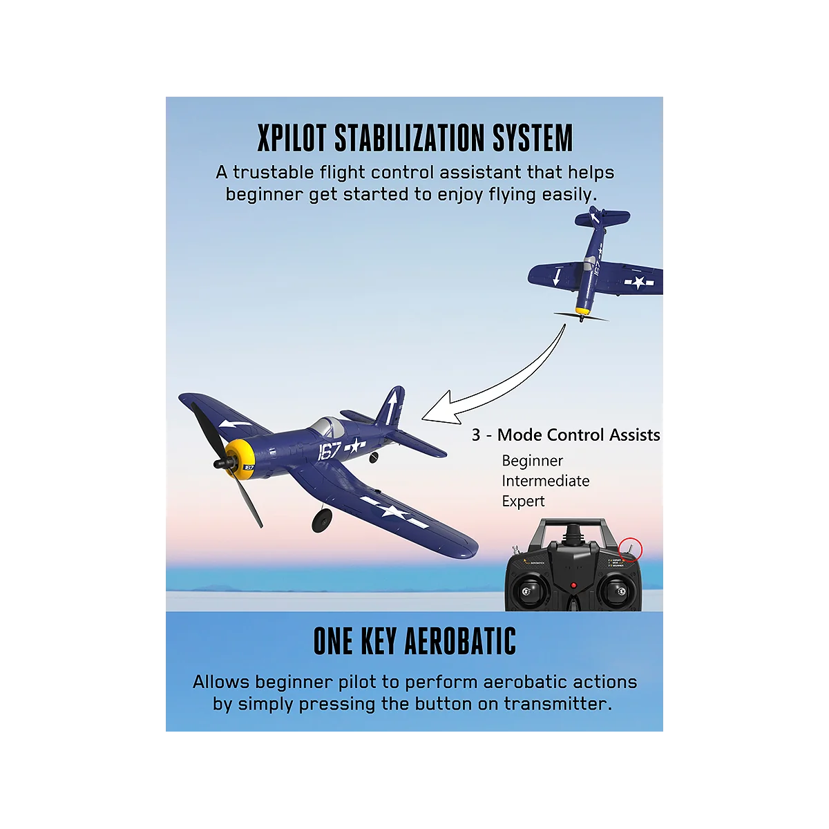 Avion Corsair F4U 400mm V2 avec stabilisateur de vol RTF Volantex Volantex V761-8V2 - 11