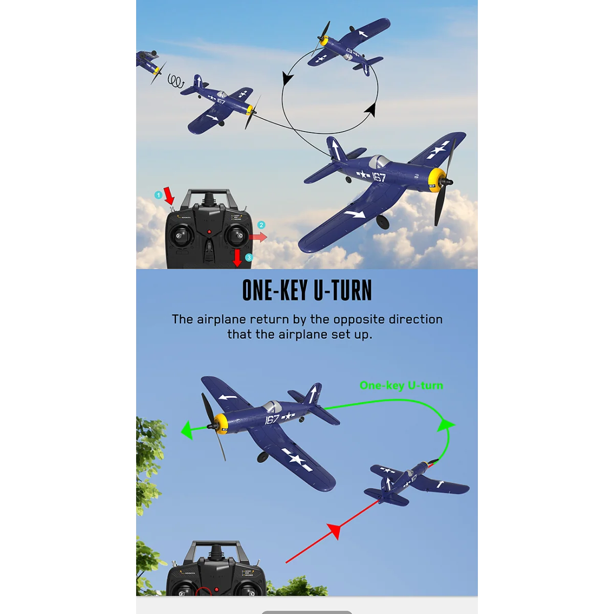 Avion Corsair F4U 400mm V2 avec stabilisateur de vol RTF Volantex Volantex V761-8V2 - 12