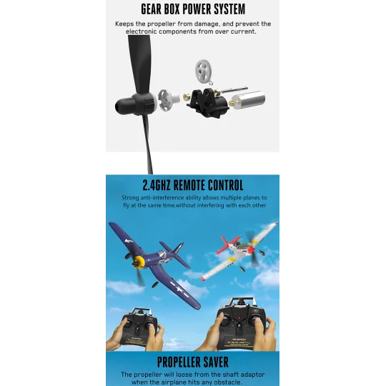 V761-8V2-Avion Corsair F4U 400mm V2 avec stabilisateur de vol RTF Volantex - V761-8V2