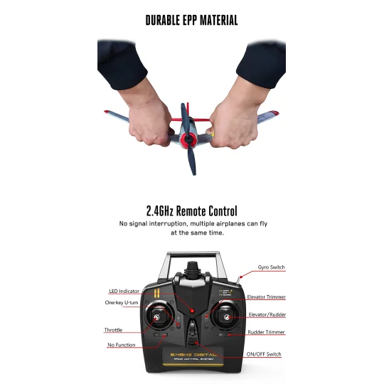 V761-8V2-Avion Corsair F4U 400mm V2 avec stabilisateur de vol RTF Volantex