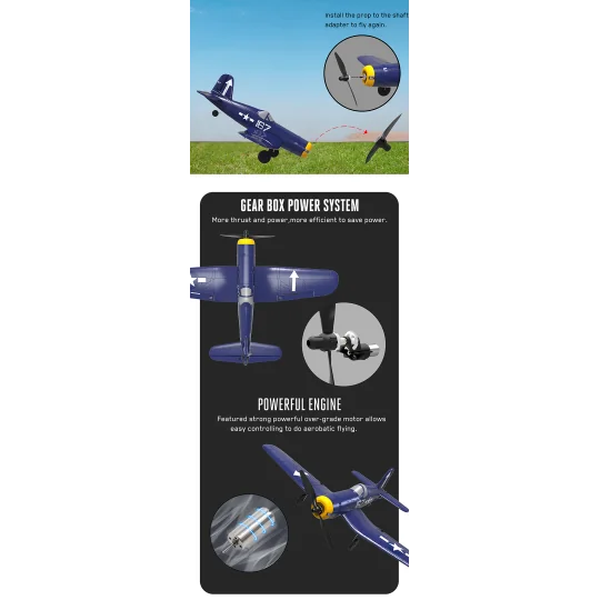 V761-8V2-Avion Corsair F4U 400mm V2 avec stabilisateur de vol RTF Volantex