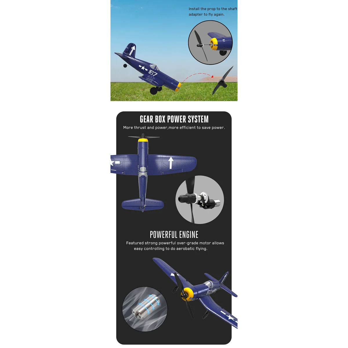 Corsair F4U 400mm V2 aircraft with Volantex RTF flight stabilizer Volantex V761-8V2 - 15