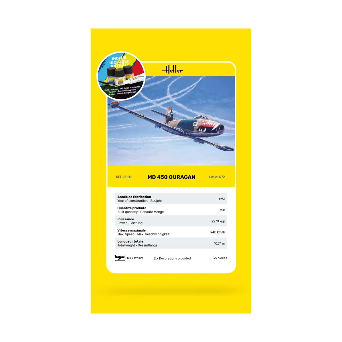 MD 450 Ouragan 1/72 Heller + colle et peintures Heller HEL-56201 - 5