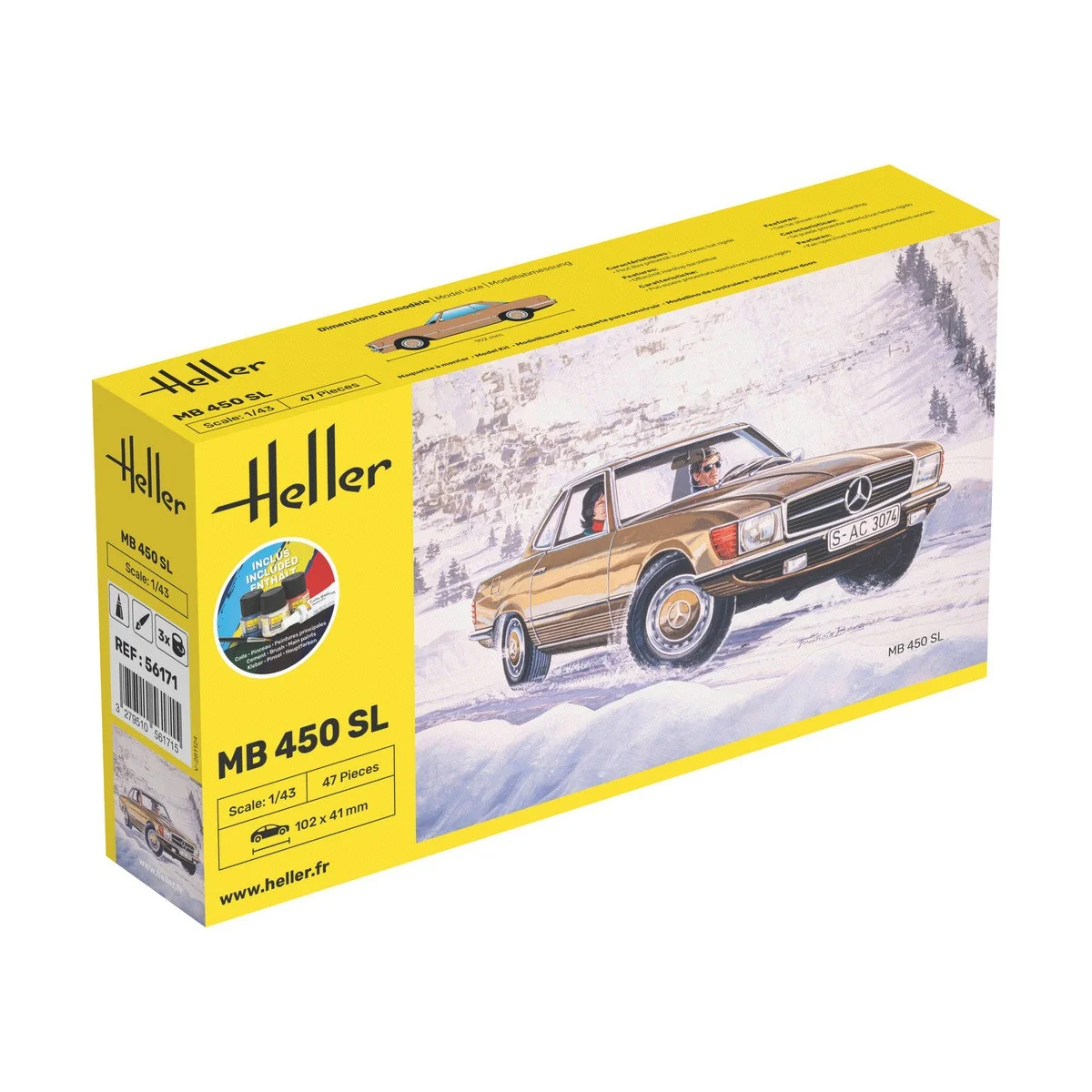 Mercedes MB 450 SL 1/43 Heller + glue and paints Heller HEL-56171 - 1 Mercedes MB 450 SL 1/43 Heller + glue and paints Heller HEL-56171 - 1