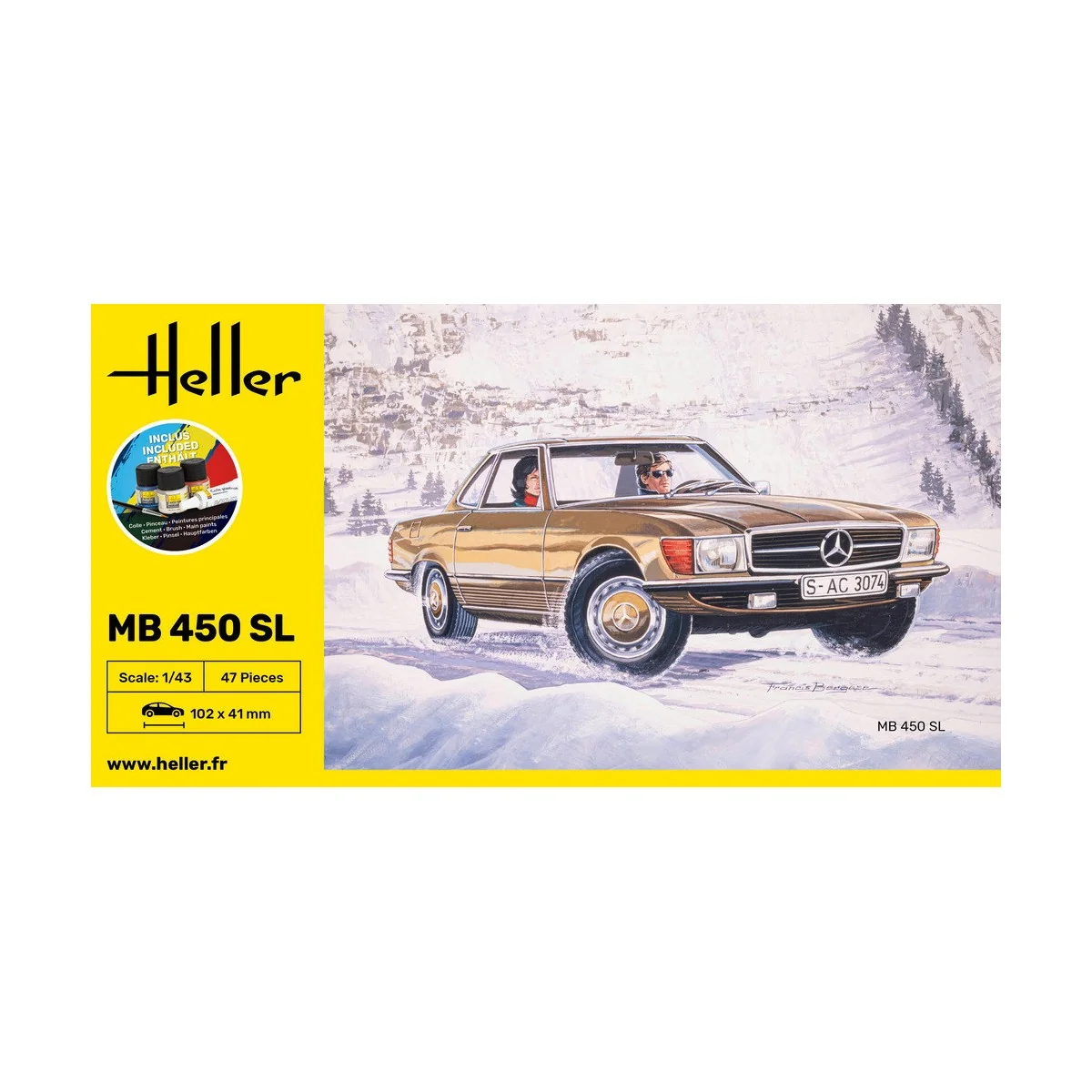 Mercedes MB 450 SL 1/43 Heller + glue and paints Heller HEL-56171 - 2 Mercedes MB 450 SL 1/43 Heller + glue and paints Heller HEL-56171 - 2
