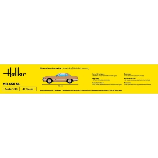 HEL-56171-Mercedes MB 450 SL 1/43 Heller + colle et peintures