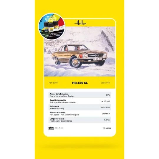 HEL-56171-Mercedes MB 450 SL 1/43 Heller + colle et peintures - HEL-56171