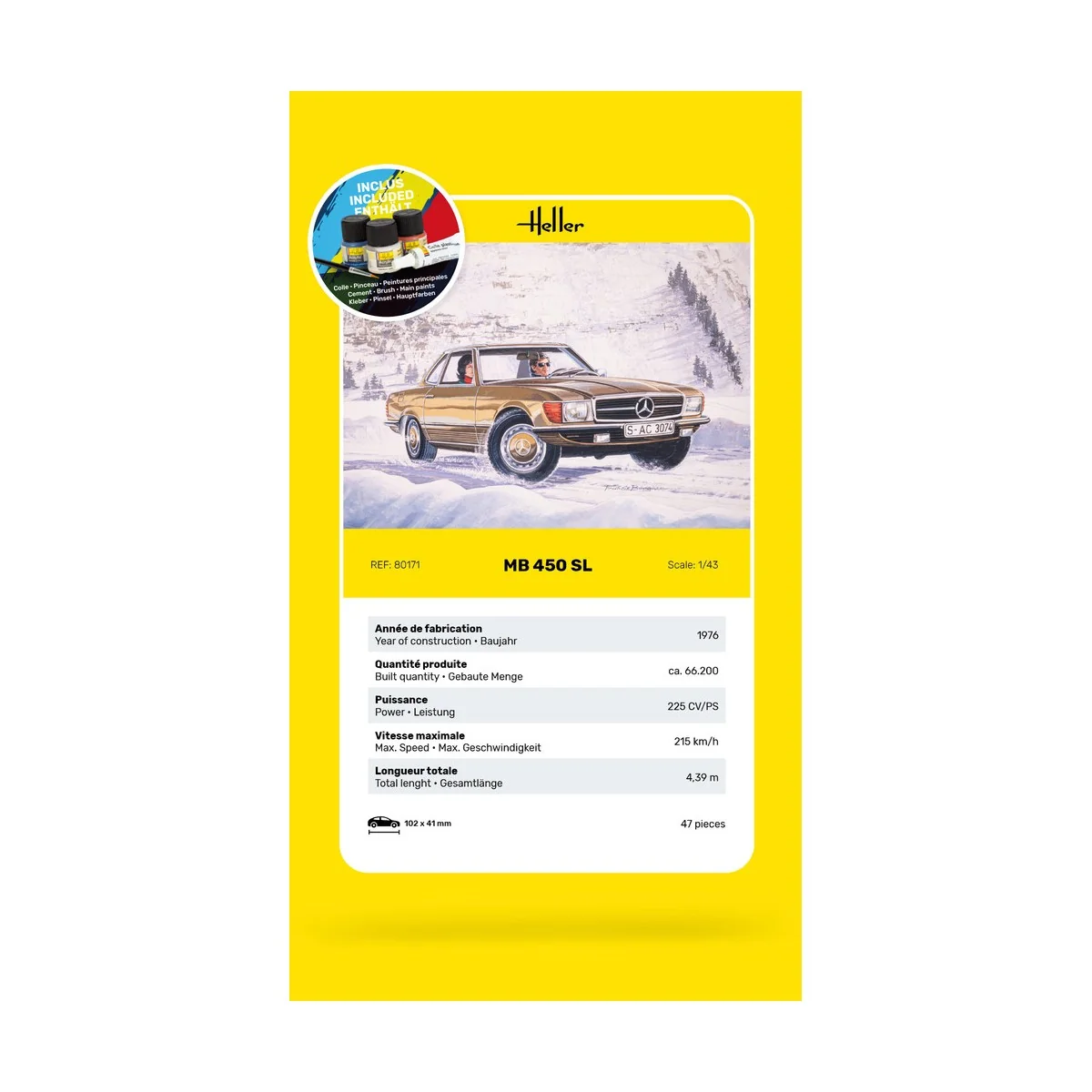 Mercedes MB 450 SL 1/43 Heller + colle et peintures Heller HEL-56171 - 5