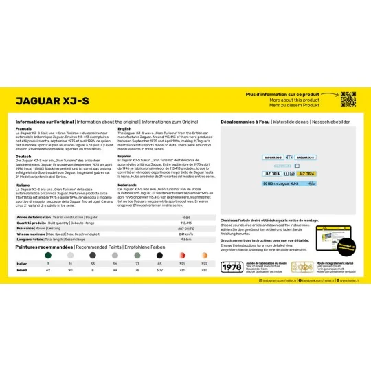 HEL-56183-Jaguar XJ-S 1/43 Heller + colle et peintures