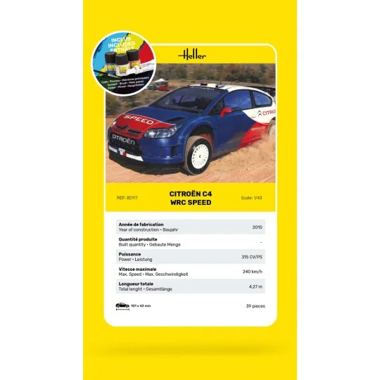 Citroën C4 WRC Speed 1/43 Heller + colle et peintures Heller HEL-56117 - 5 HEL-56117-Citroën C4 WRC Speed 1/43 Heller + colle et peintures - HEL-56117
