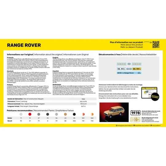 HEL-56181-Range Rover 1/43 Heller + colle et peintures