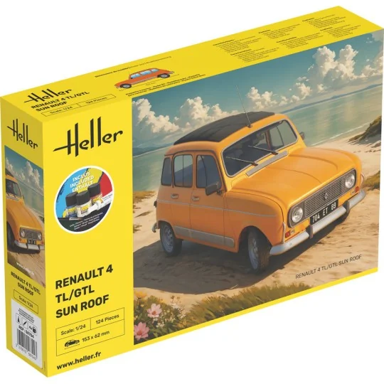 Renault 4 TL/GTL Sun Roof 1/24 Heller + colle et peintures Heller HEL-58704 - 1 HEL-58704-Renault 4 TL/GTL Sun Roof 1/24 Heller + colle et peintures - HEL-58704