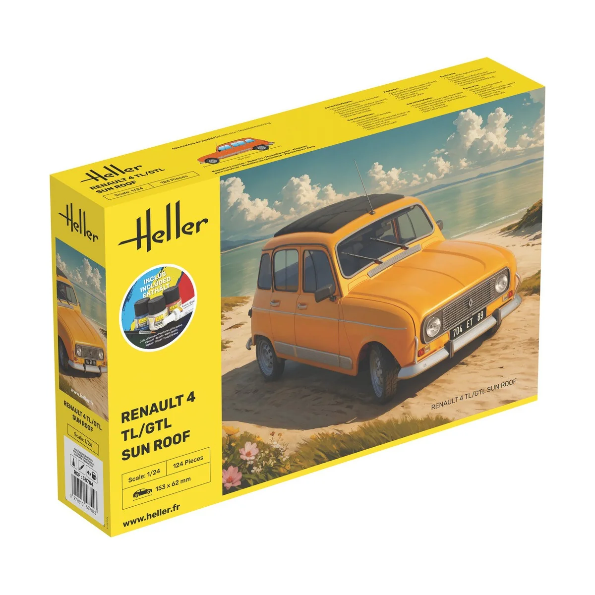 Renault 4 TL/GTL Sun Roof 1/24 Heller + colle et peintures Heller HEL-58704 - 1 Renault 4 TL/GTL Sun Roof 1/24 Heller + colle et peintures Heller HEL-58704 - 1
