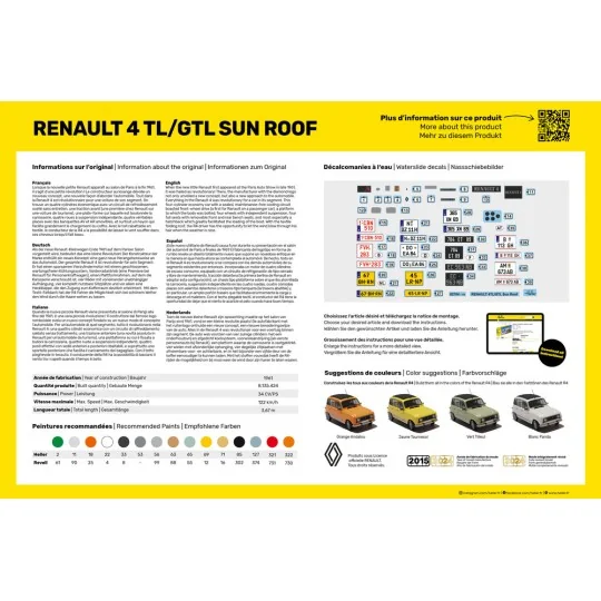 Renault 4 TL/GTL Sun Roof 1/24 Heller + colle et peintures Heller HEL-58704 - 2 HEL-58704-Renault 4 TL/GTL Sun Roof 1/24 Heller + colle et peintures - HEL-58704