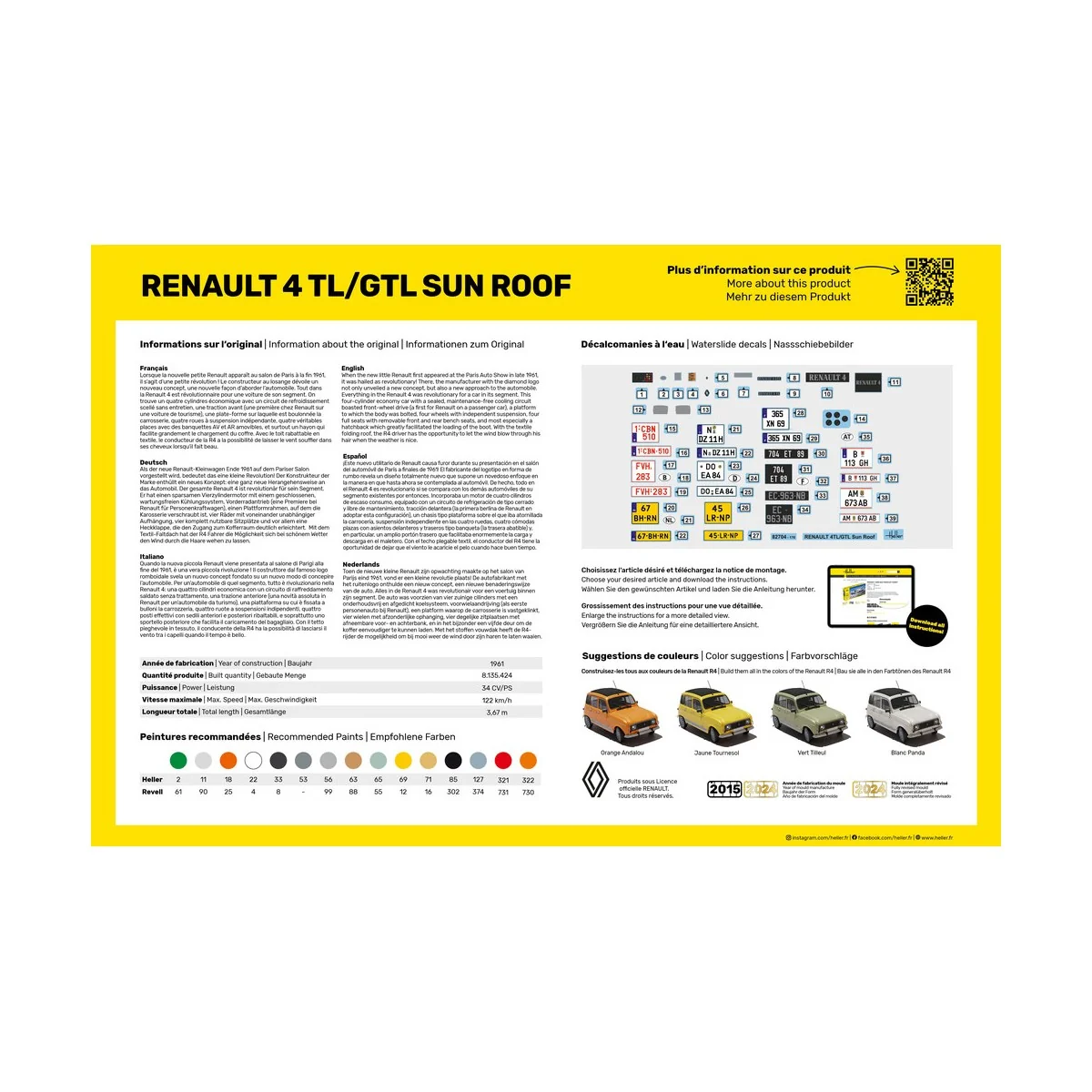Renault 4 TL/GTL Sun Roof 1/24 Heller + colle et peintures Heller HEL-58704 - 2