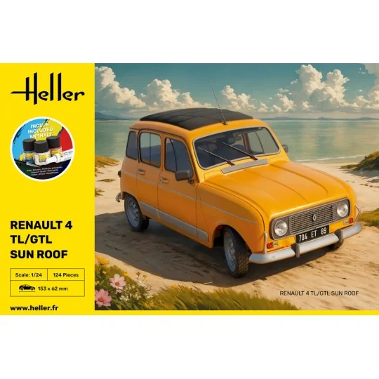 HEL-58704-Renault 4 TL/GTL Sun Roof 1/24 Heller + colle et peintures