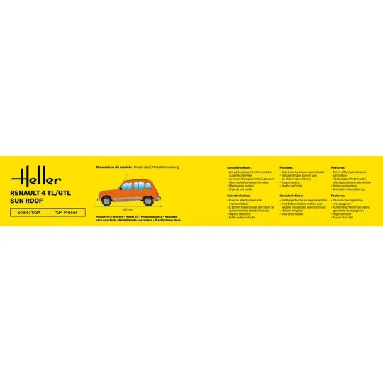 HEL-58704-Renault 4 TL/GTL Sun Roof 1/24 Heller + colle et peintures