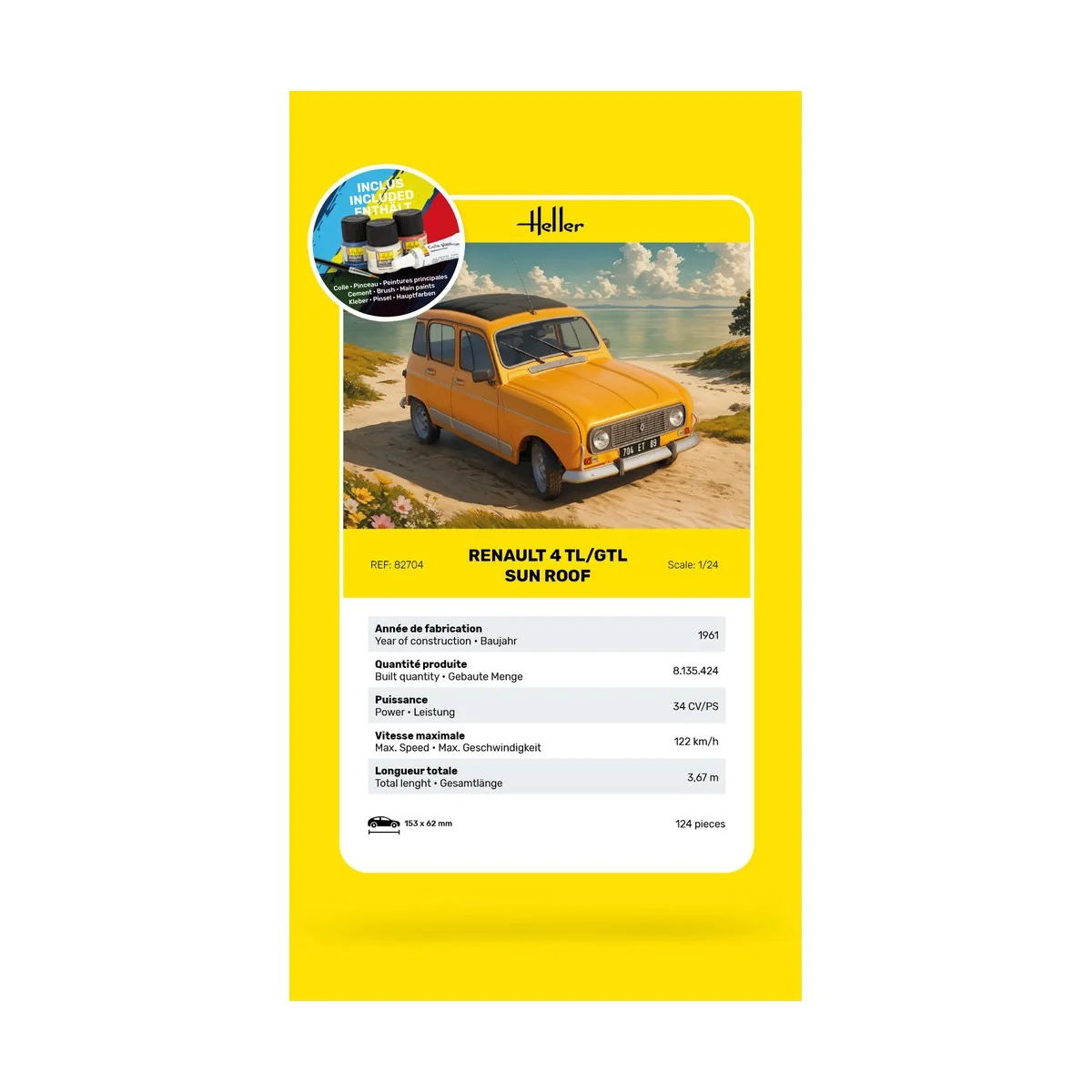 Renault 4 TL/GTL Sun Roof 1/24 Heller + colle et peintures Heller HEL-58704 - 5 Renault 4 TL/GTL Sun Roof 1/24 Heller + colle et peintures Heller HEL-58704 - 5