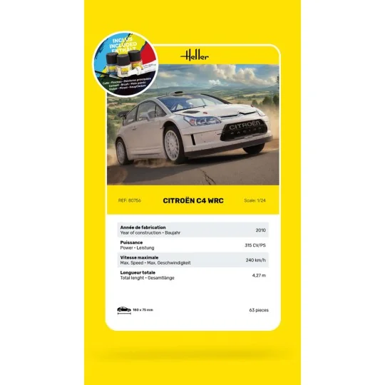 HEL-56756-Citroen C4 WRC 1/24 Heller + colle et peintures