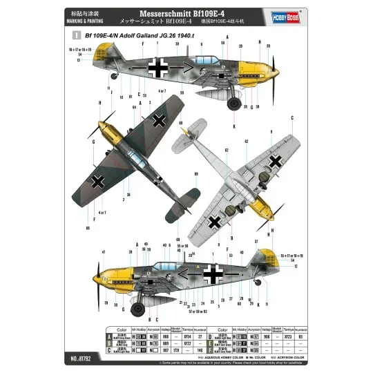 HB81792-Messerschmitt Bf109E-4 1/48 Hobby Boss